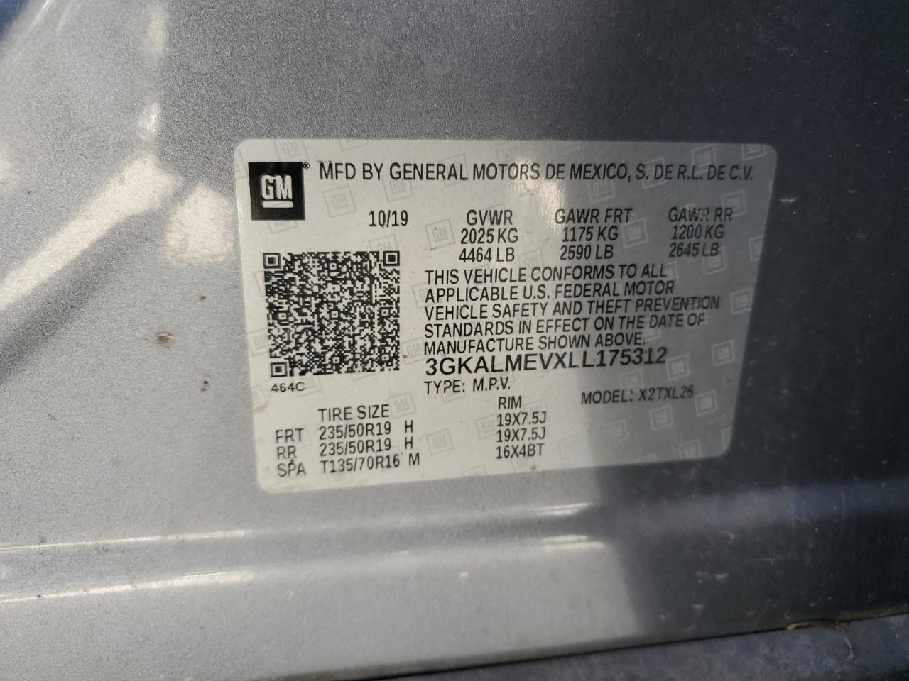 3GKALMEVXLL175312 2020 GMC Terrain Sle