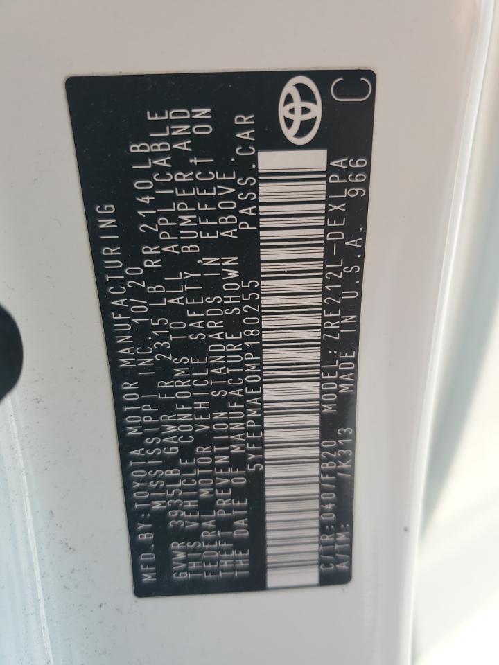 5YFEPMAE0MP180255 TOYOTA COROLLA 2021