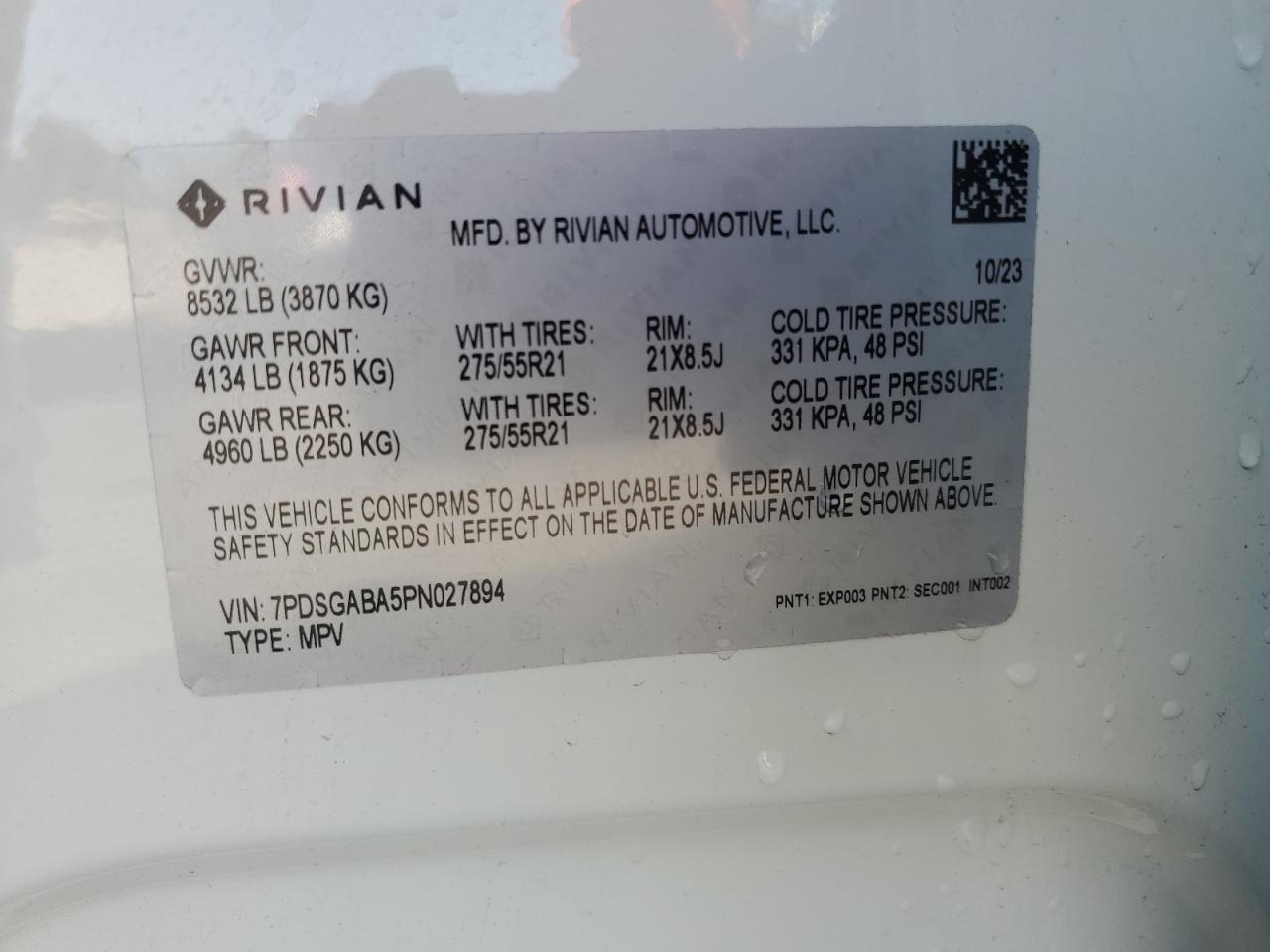 2023 Rivian R1S Adventure VIN: 7PDSGABA5PN027894 Lot: 71442484