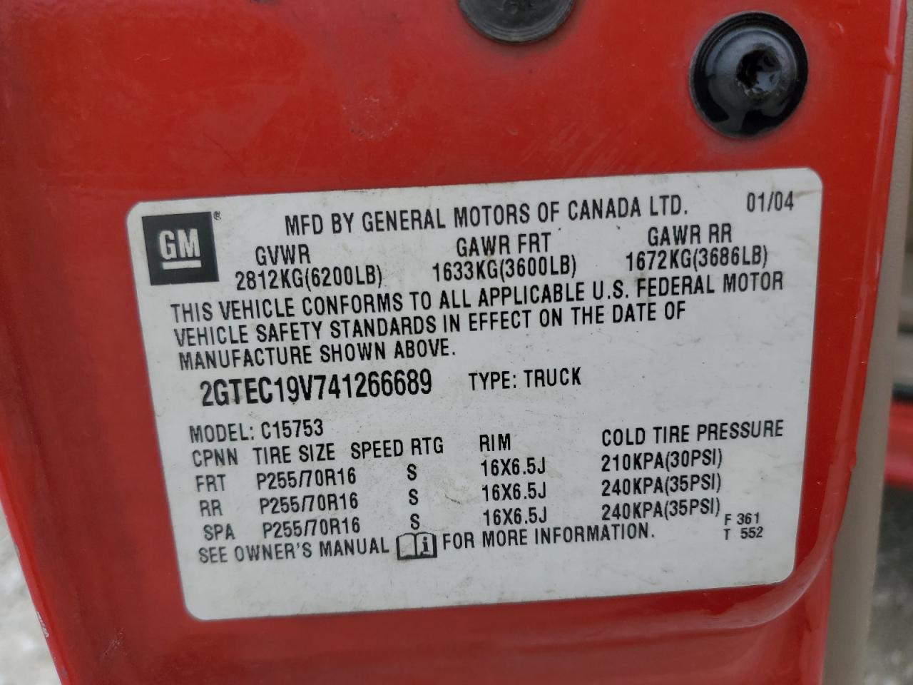 2GTEC19V741266689 2004 GMC New Sierra C1500