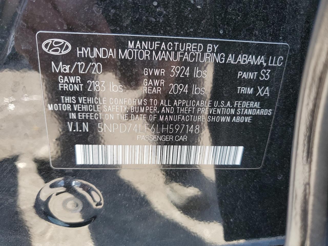 2020 Hyundai Elantra Se VIN: 5NPD74LF6LH597148 Lot: 69659154