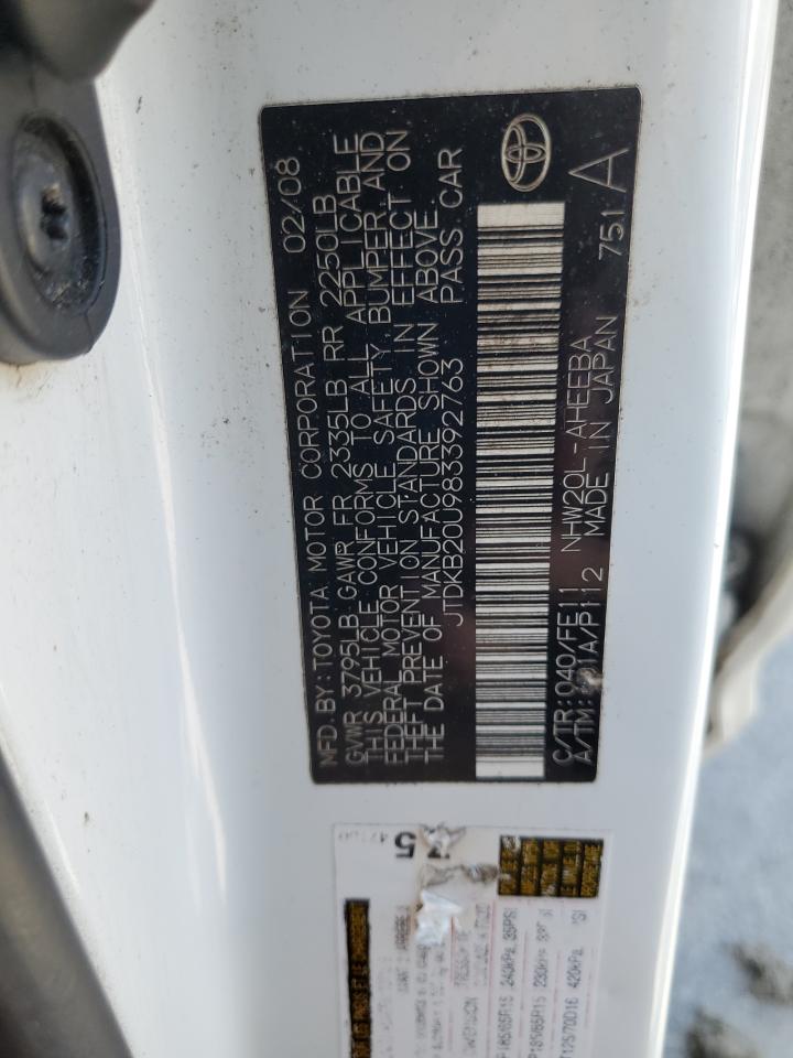 JTDKB20U983392763 2008 Toyota Prius