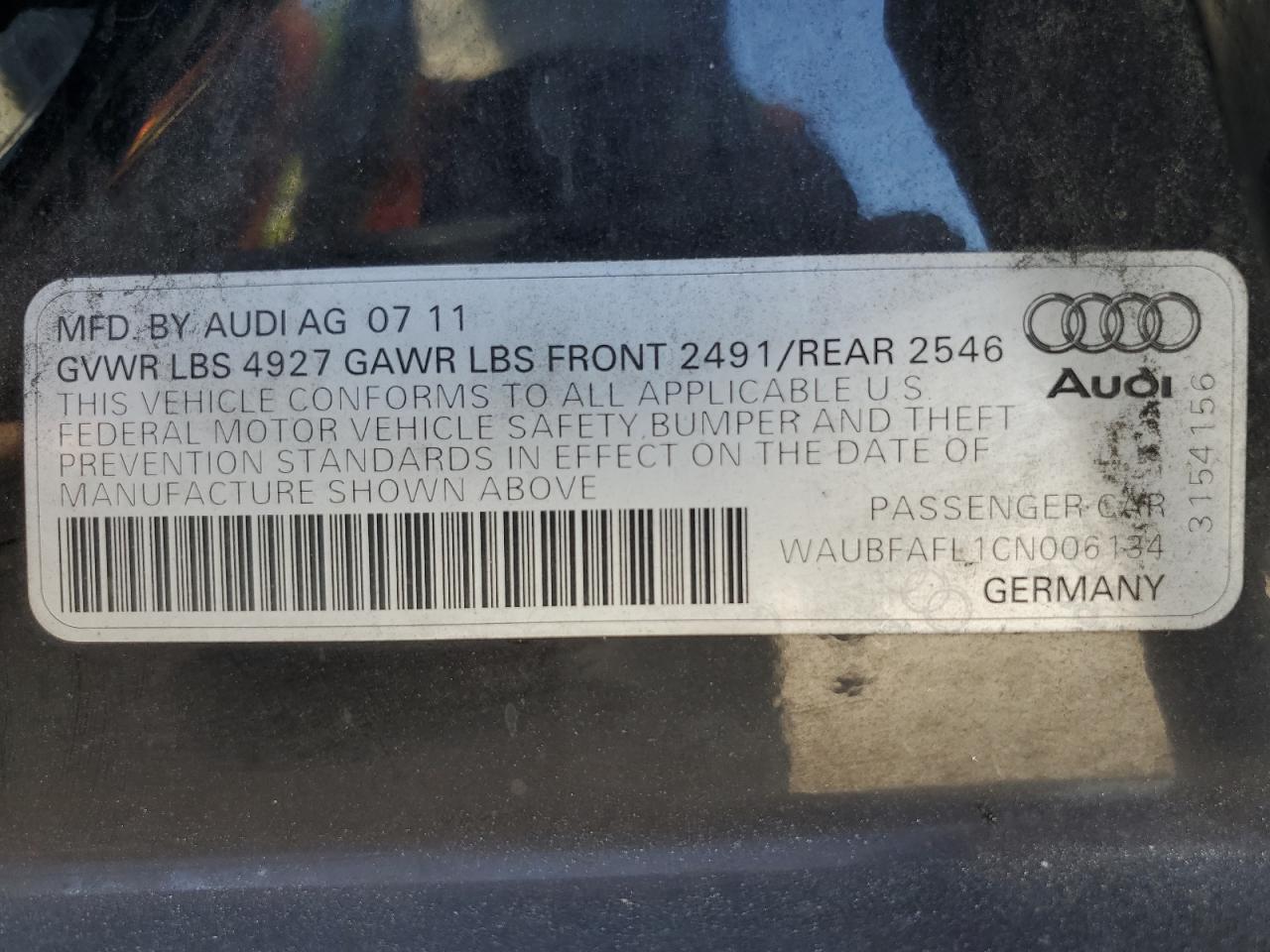 2012 Audi A4 Premium VIN: WAUBFAFL1CN006134 Lot: 71915674