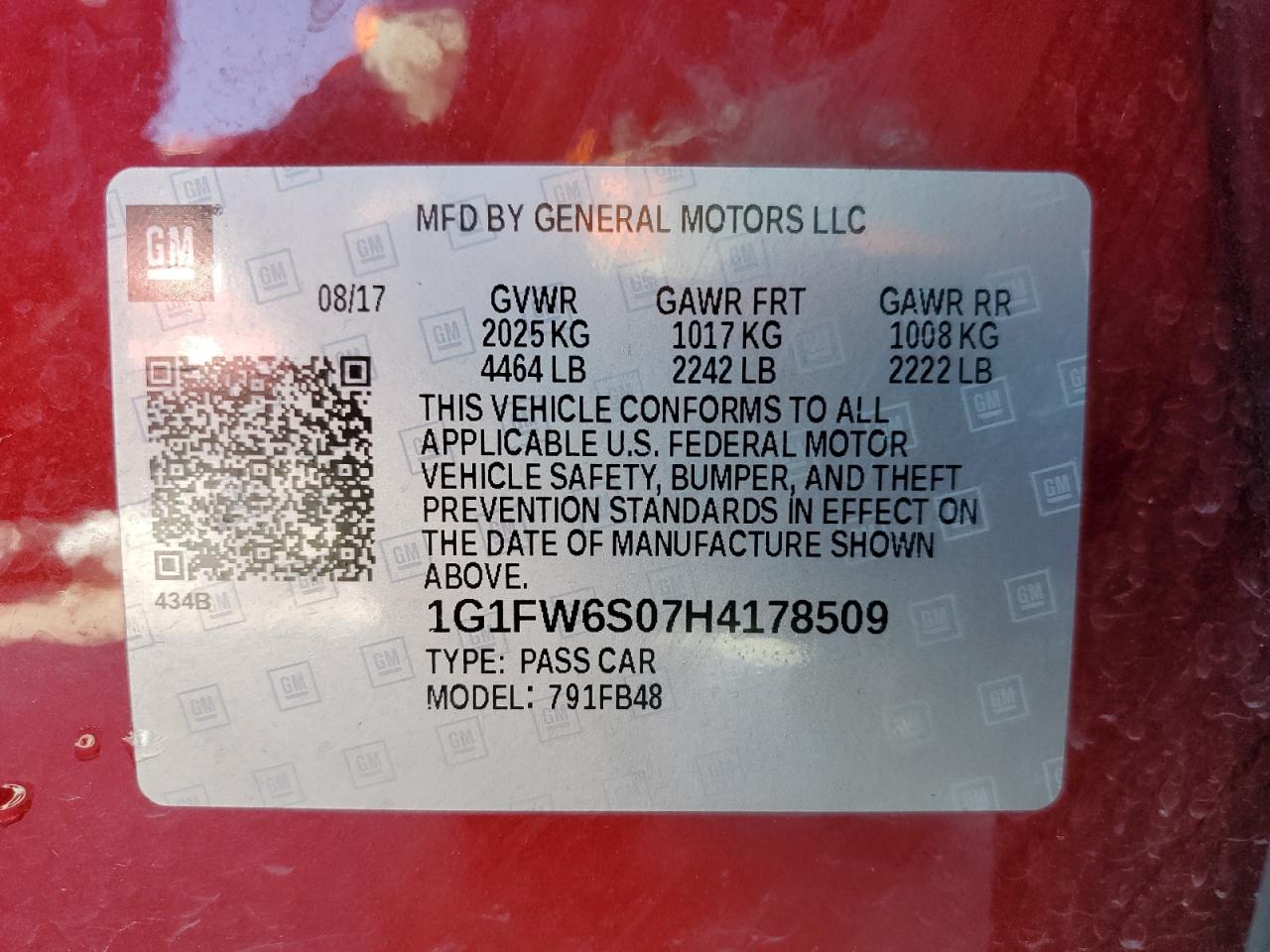 1G1FW6S07H4178509 2017 Chevrolet Bolt Ev Lt