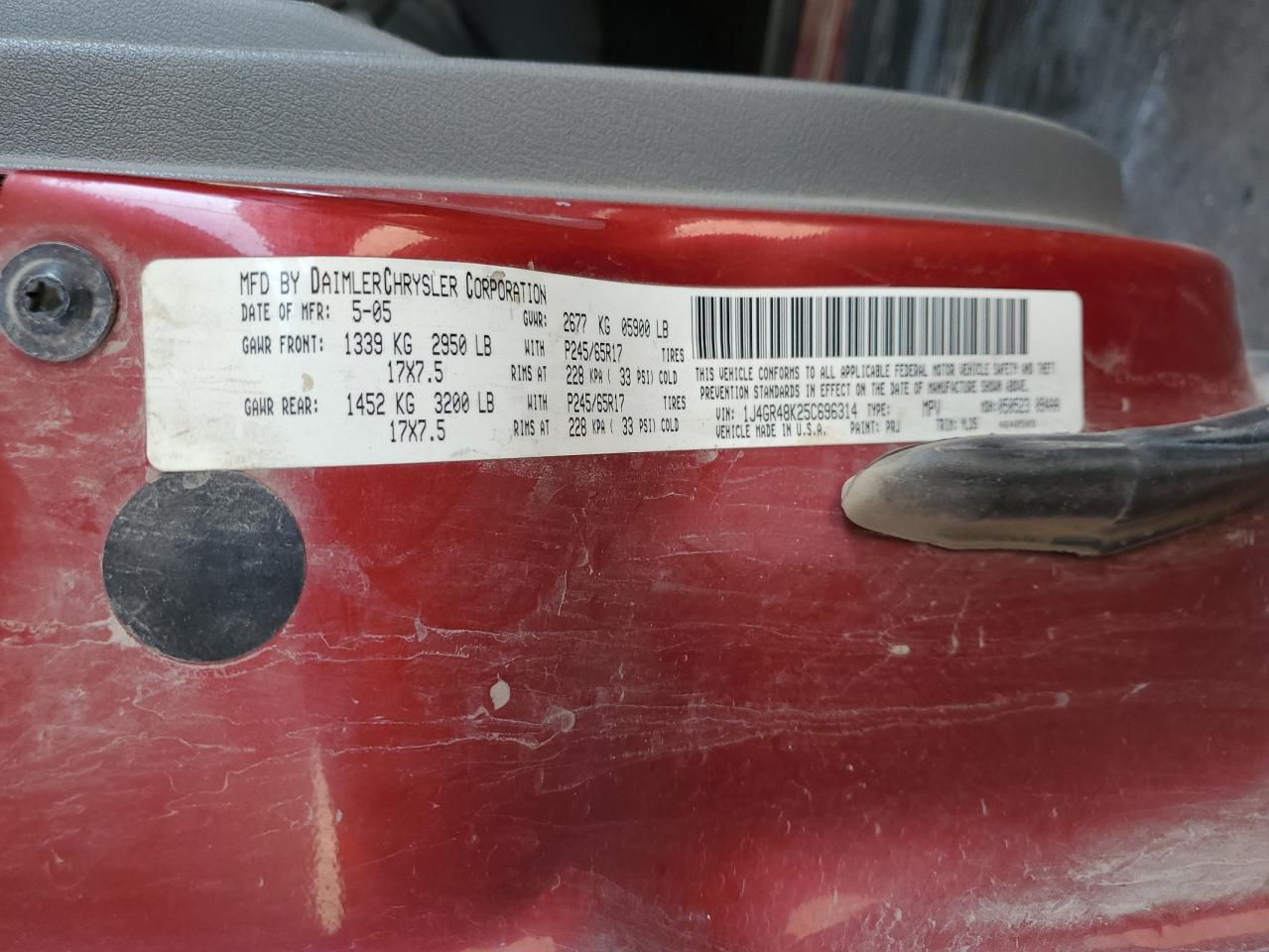 1J4GR48K25C696314 2005 Jeep Grand Cherokee Laredo