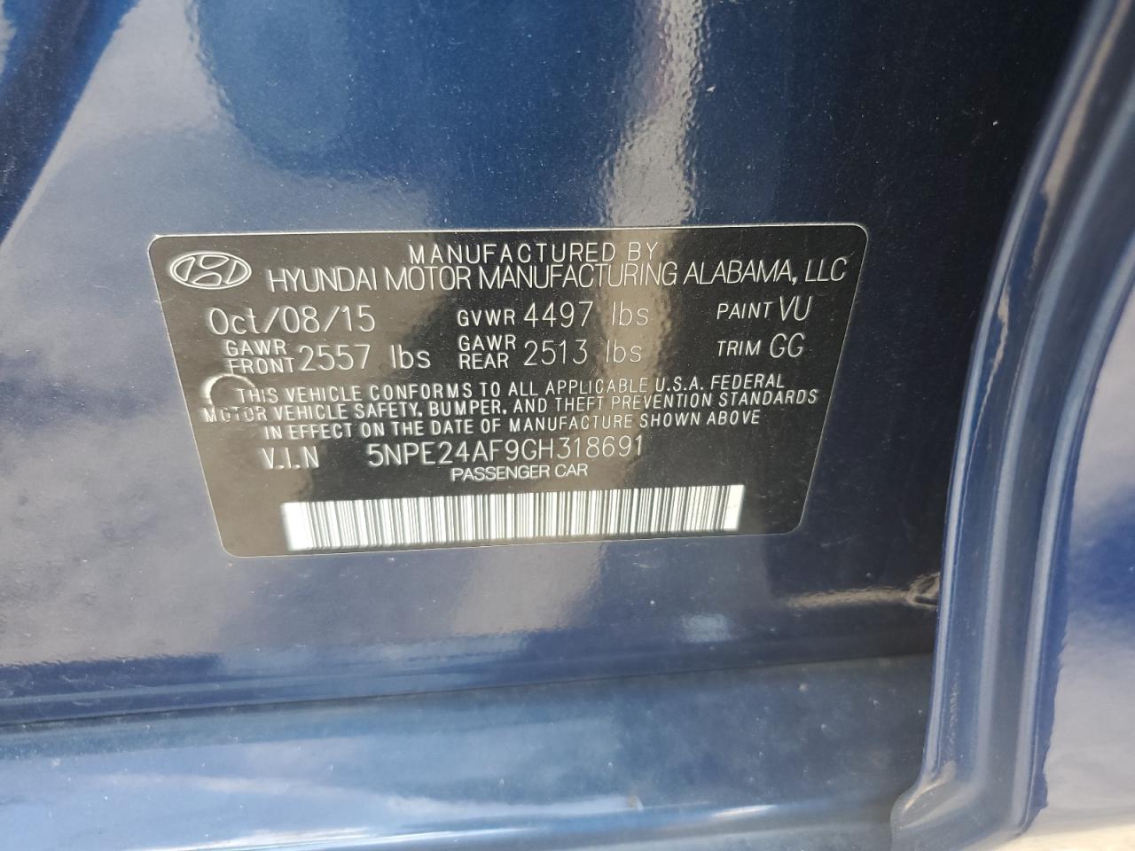 5NPE24AF9GH318691 2016 Hyundai Sonata Se