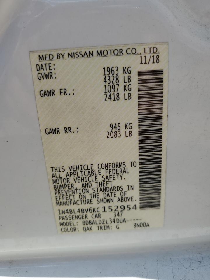 1N4BL4BV6KC152954 2019 Nissan Altima S