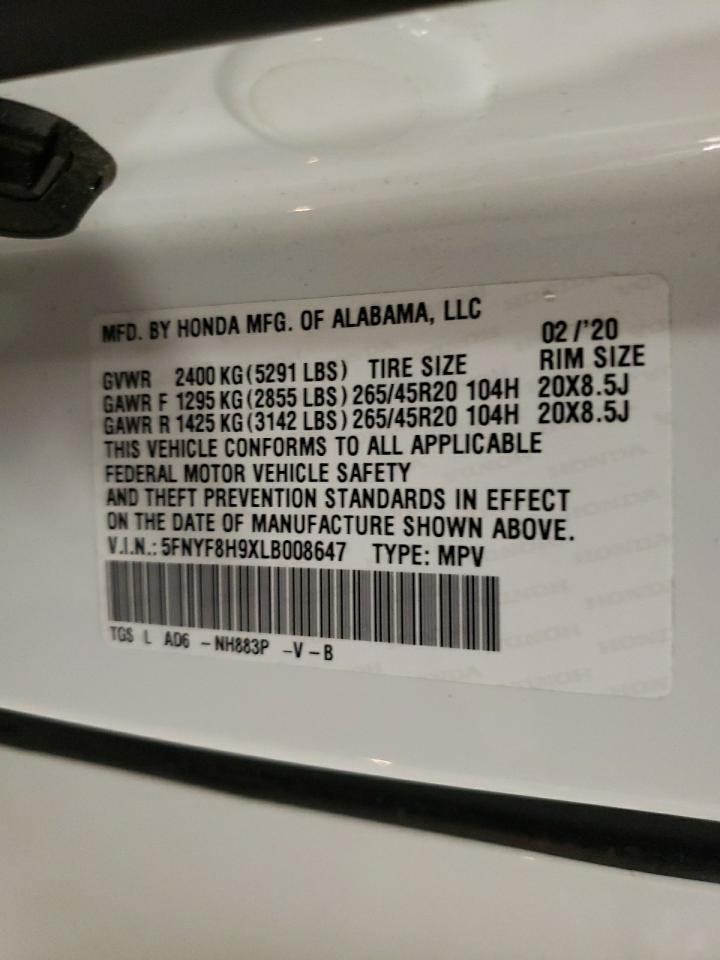 2020 Honda Passport Touring VIN: 5FNYF8H9XLB008647 Lot: 73320804