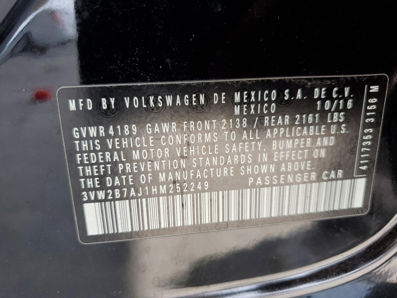 3VW2B7AJ1HM252249 2017 Volkswagen Jetta S