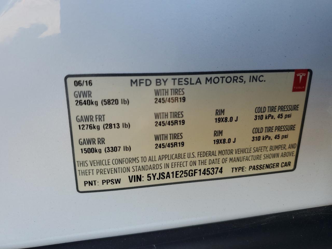 5YJSA1E25GF145374 2016 Tesla Model S