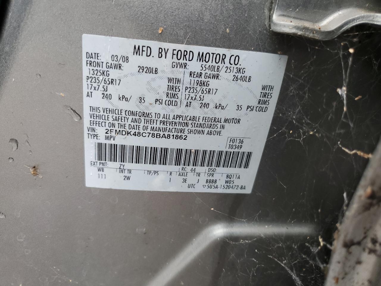 2FMDK48C78BA81862 2008 Ford Edge Sel