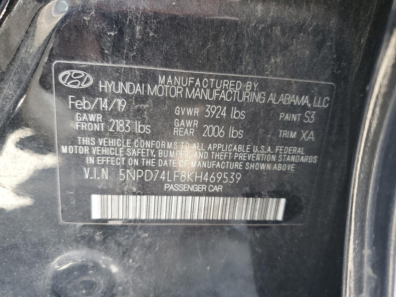 5NPD74LF8KH469539 2019 Hyundai Elantra Se