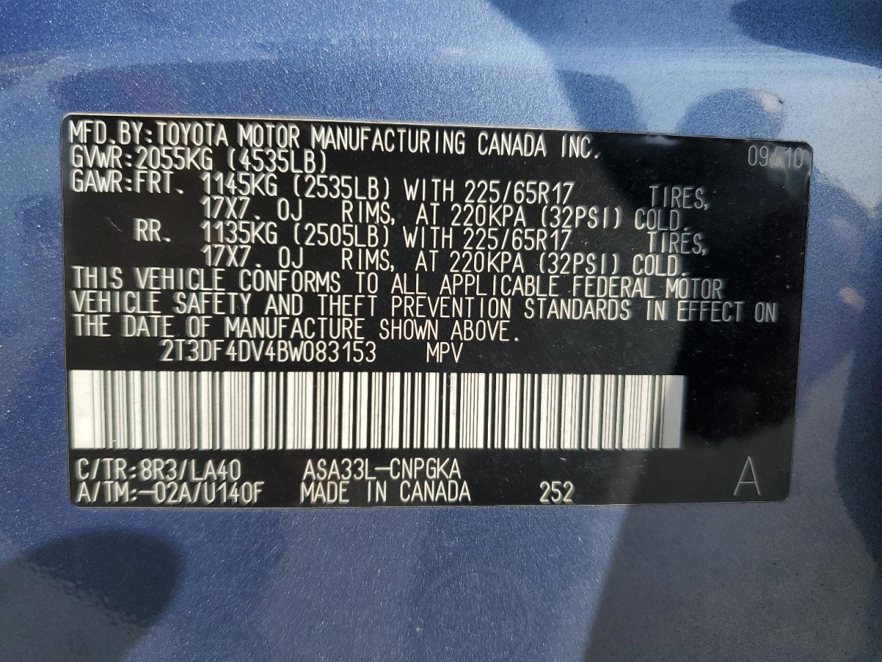 2T3DF4DV4BW083153 2011 Toyota Rav4 Limited