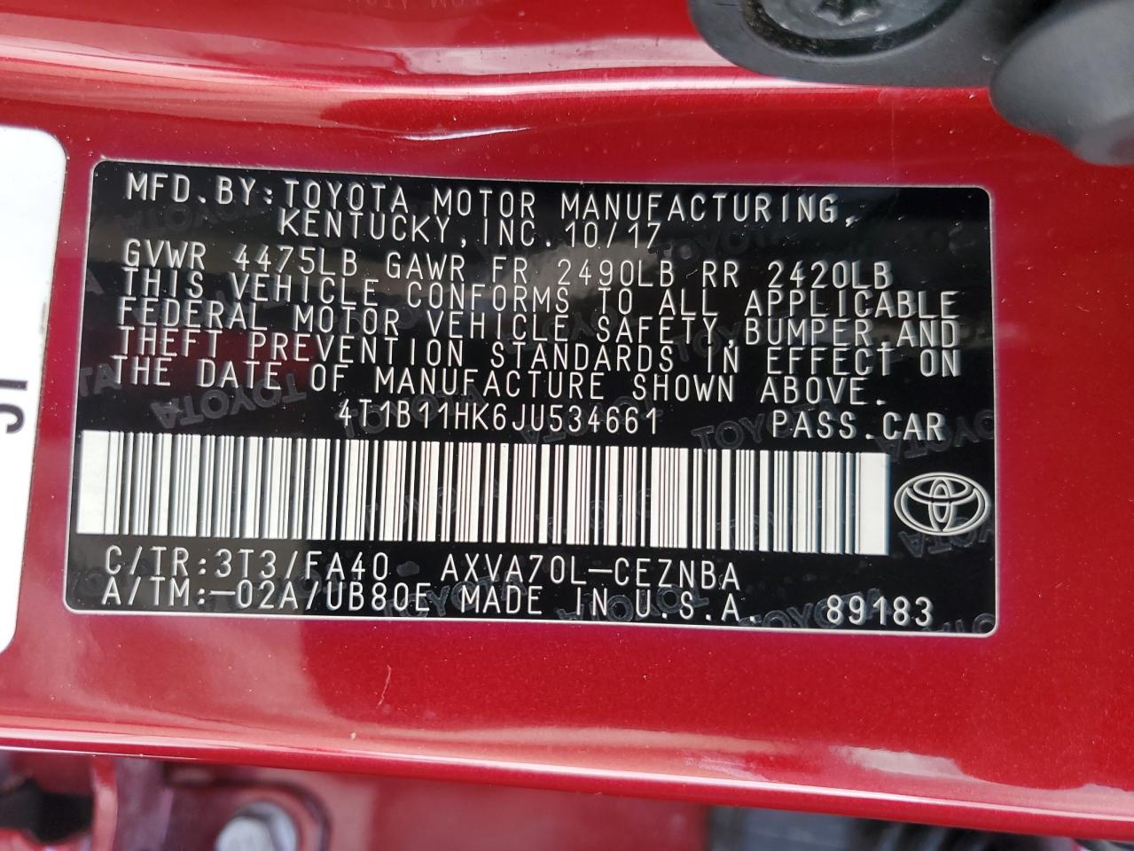 4T1B11HK6JU534661 2018 TOYOTA CAMRY - Image 14