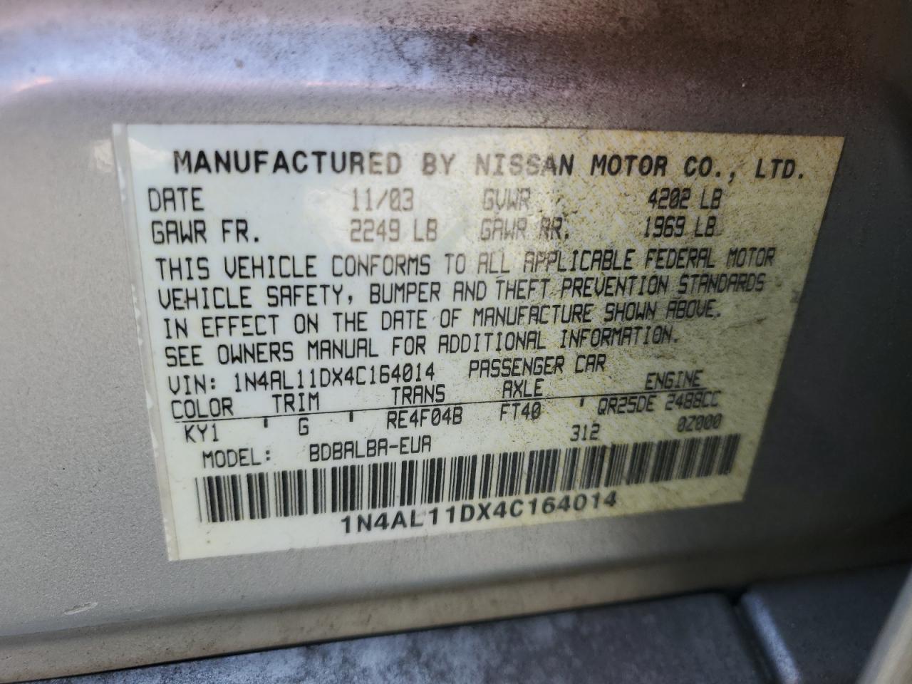 1N4AL11DX4C164014 2004 Nissan Altima Base