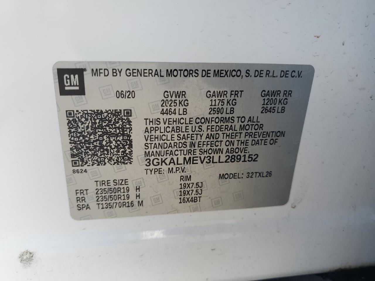 3GKALMEV3LL289152 2020 GMC Terrain Sle