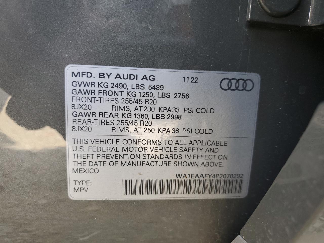 2023 Audi Q5 Premium Plus 45 VIN: WA1EAAFY4P2070292 Lot: 69870444