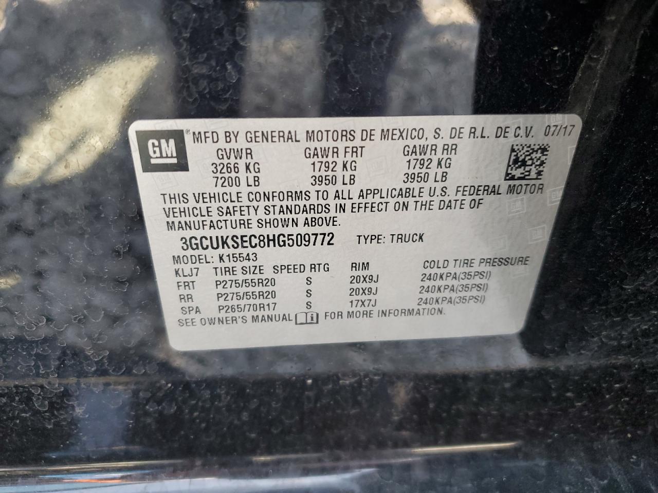 3GCUKSEC8HG509772 2017 Chevrolet Silverado K1500 Ltz