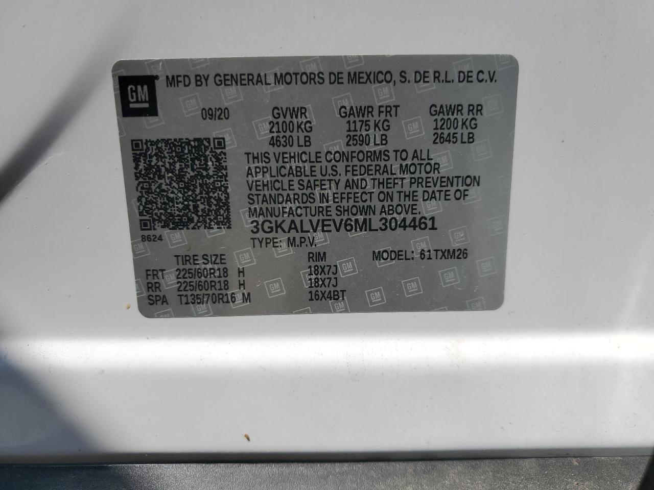 3GKALVEV6ML304461 2021 GMC Terrain Slt