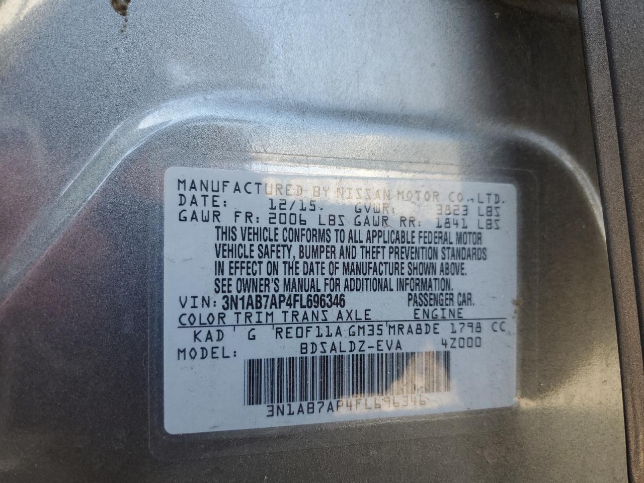 3N1AB7AP4FL696346 2015 Nissan Sentra S