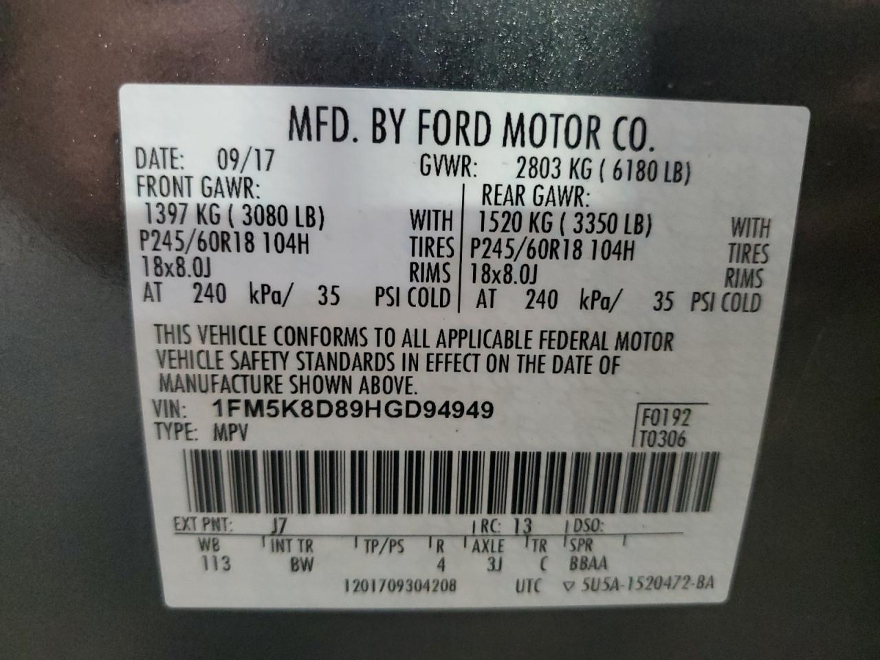 1FM5K8D89HGD94949 2017 FORD EXPLORER - Image 13