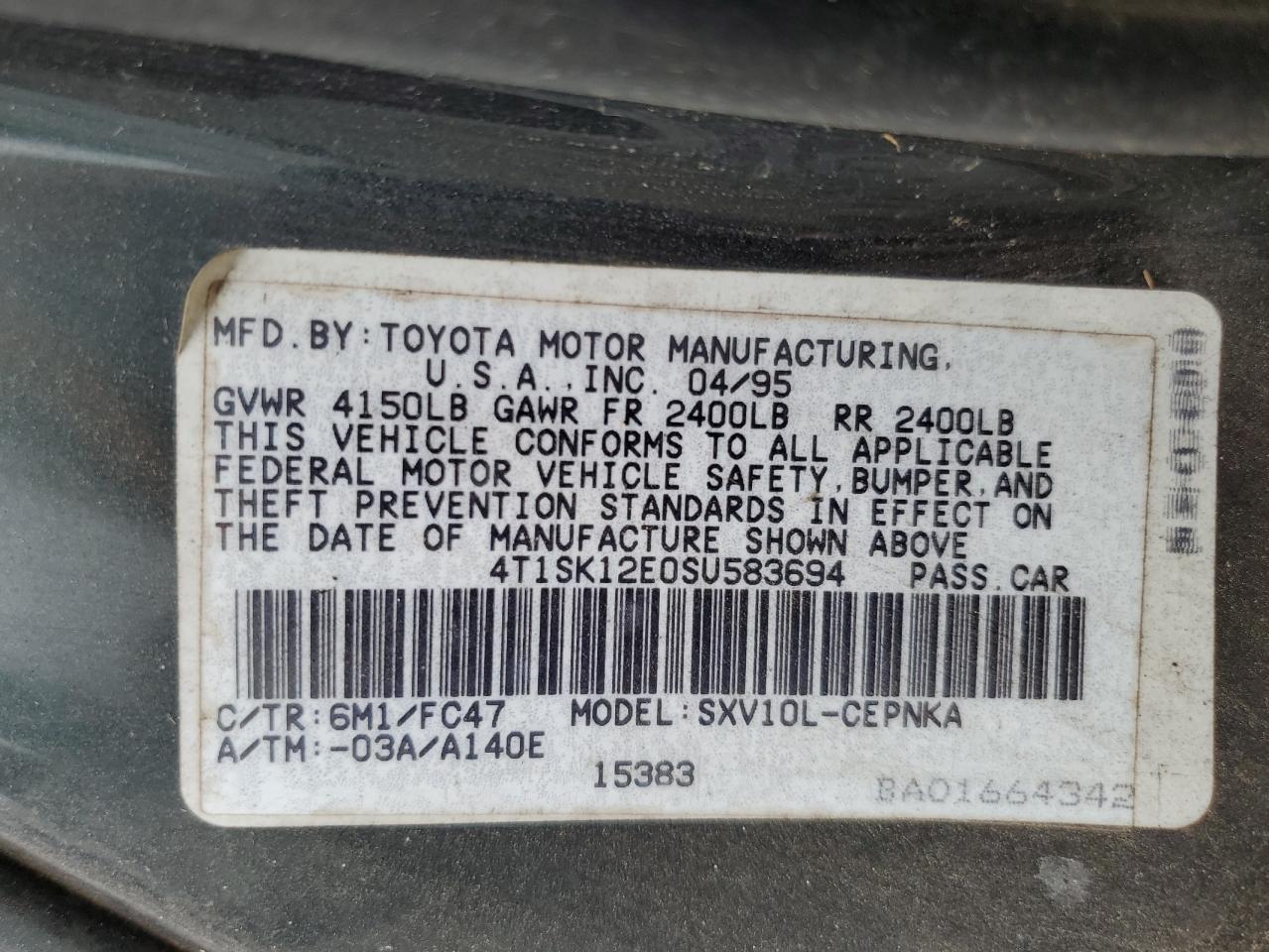 4T1SK12E0SU583694 1995 Toyota Camry Le