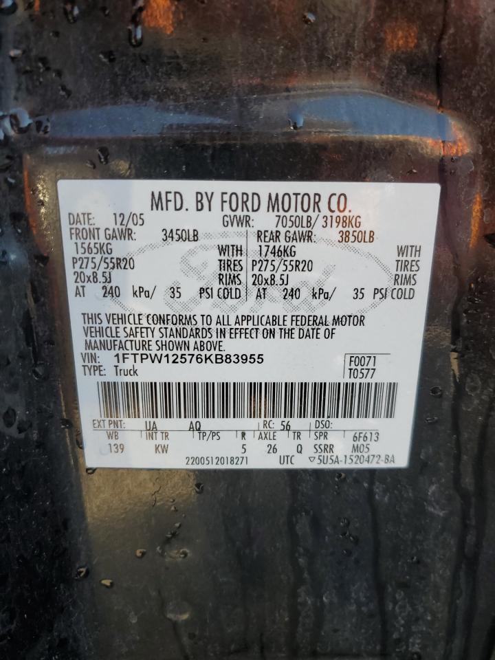 1FTPW12576KB83955 2006 Ford F150 Supercrew