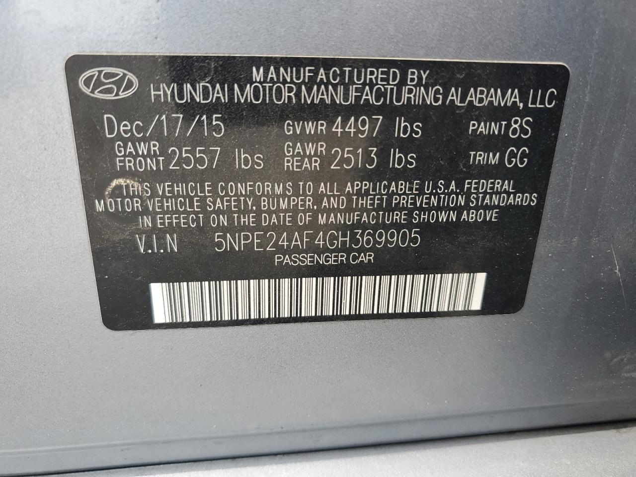 5NPE24AF4GH369905 2016 Hyundai Sonata Se