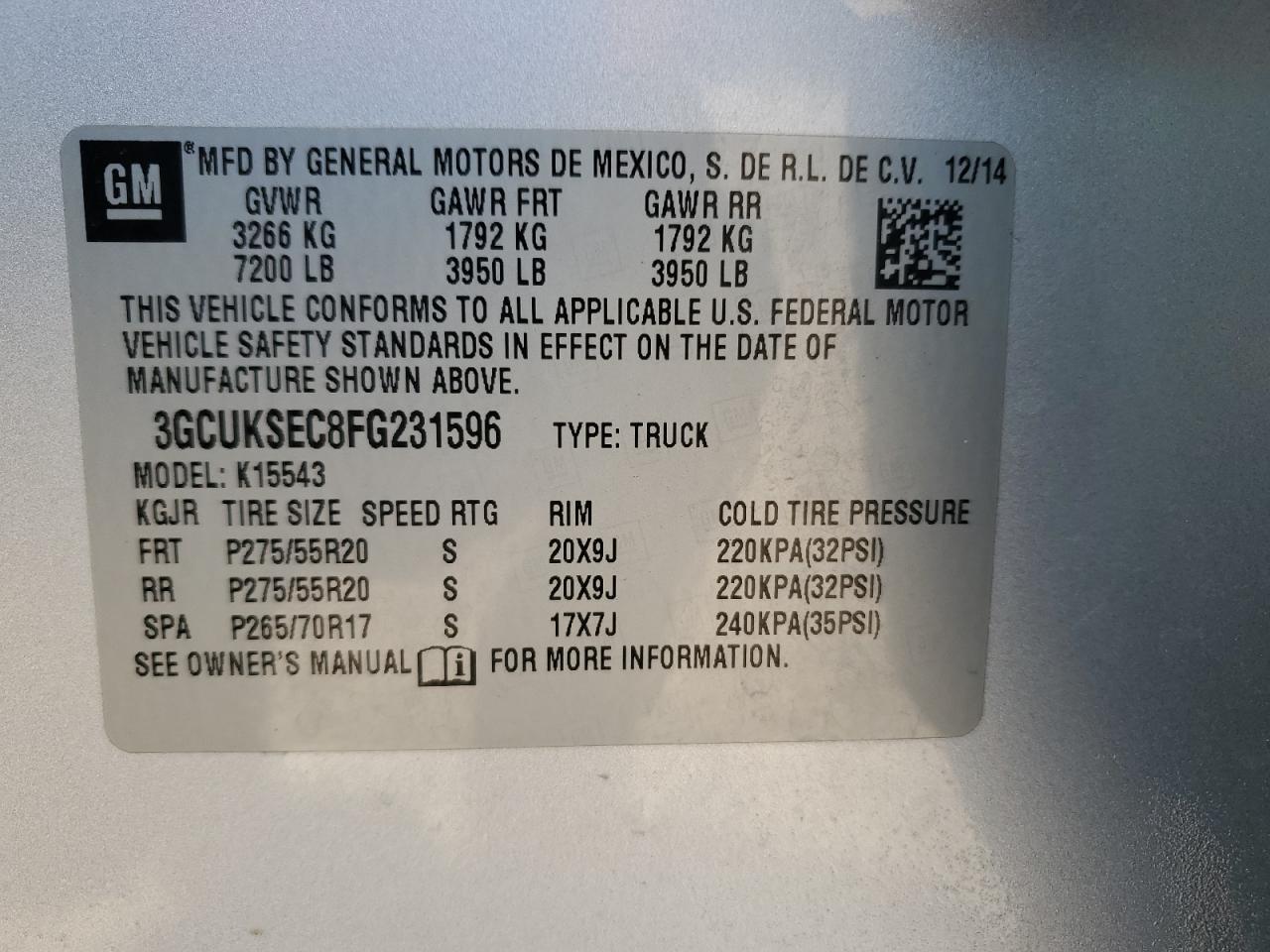 3GCUKSEC8FG231596 2015 Chevrolet Silverado K1500 Ltz