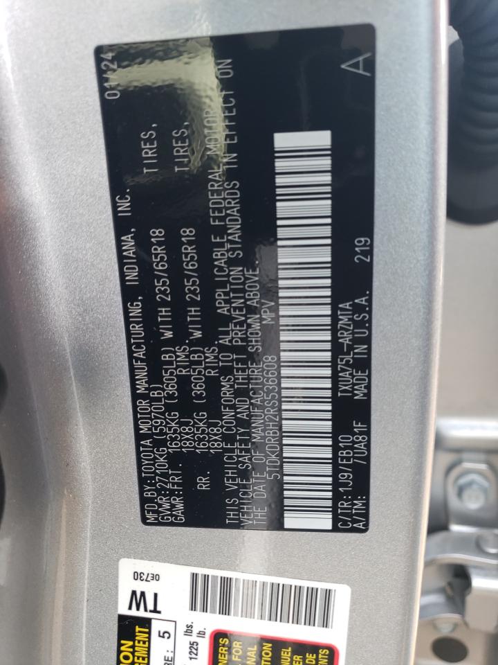 5TDKDRBH2RS536608 2024 Toyota Highlander Le