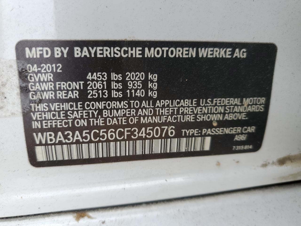 WBA3A5C56CF345076 2012 BMW 328 I