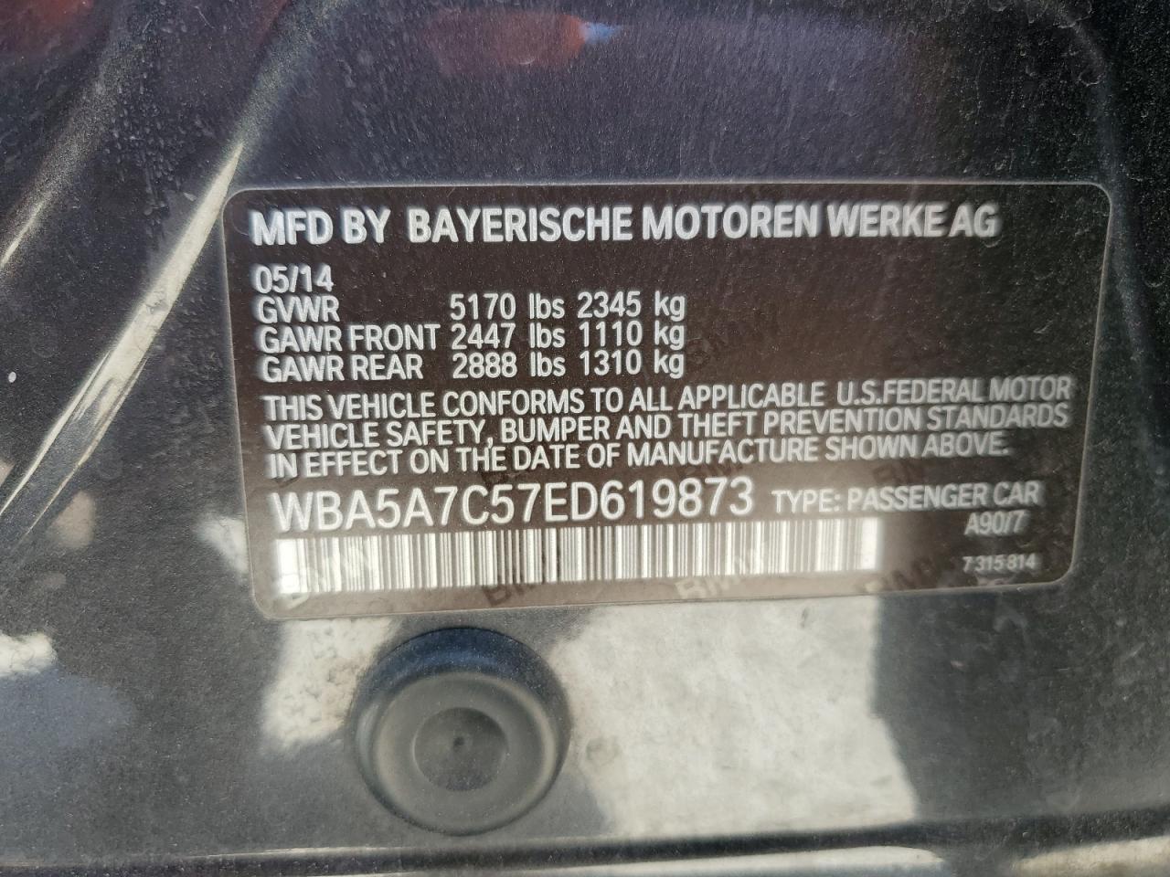 WBA5A7C57ED619873 2014 BMW 528 Xi