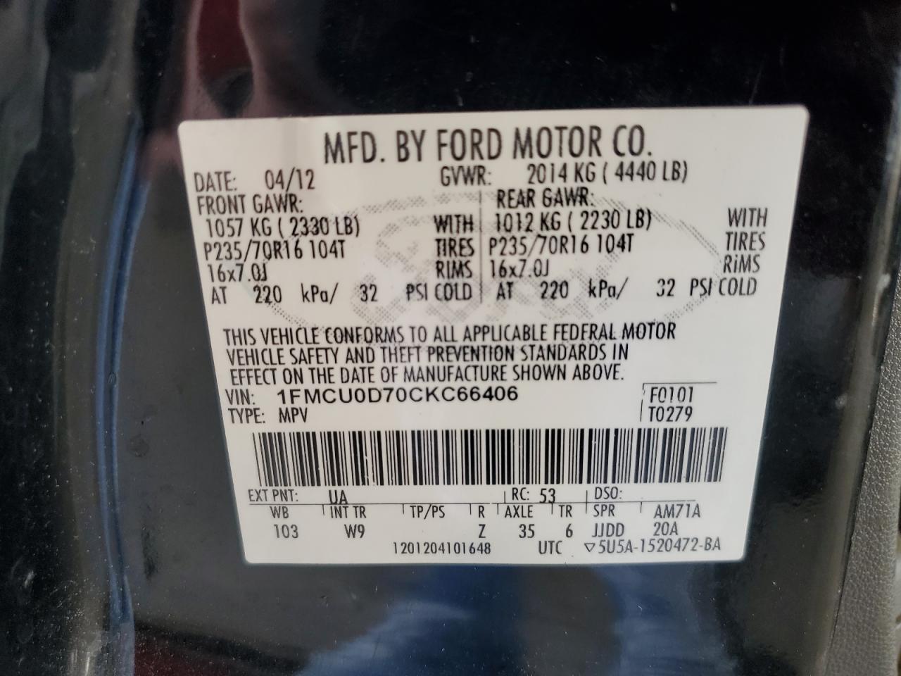 1FMCU0D70CKC66406 2012 Ford Escape Xlt