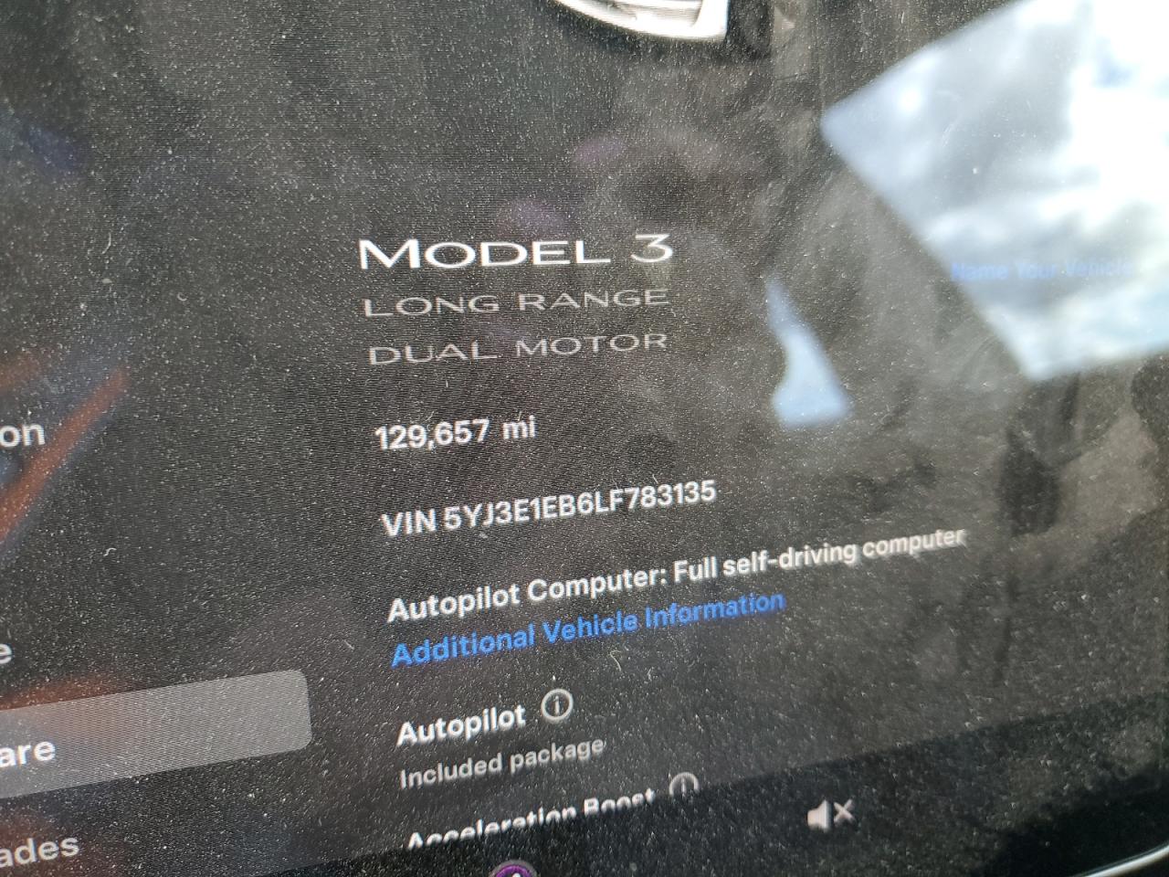 2020 Tesla Model 3 VIN: 5YJ3E1EB6LF783135 Lot: 62673144