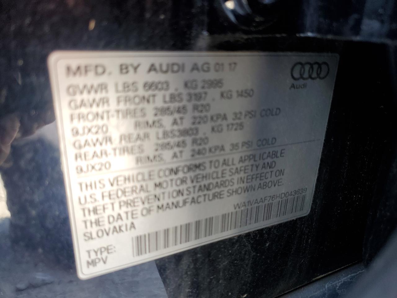 WA1VAAF76HD043639 2017 Audi Q7 Prestige