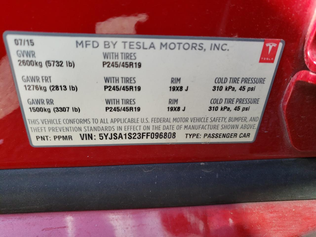 2015 Tesla Model S 70D VIN: 5YJSA1S23FF096808 Lot: 72380834