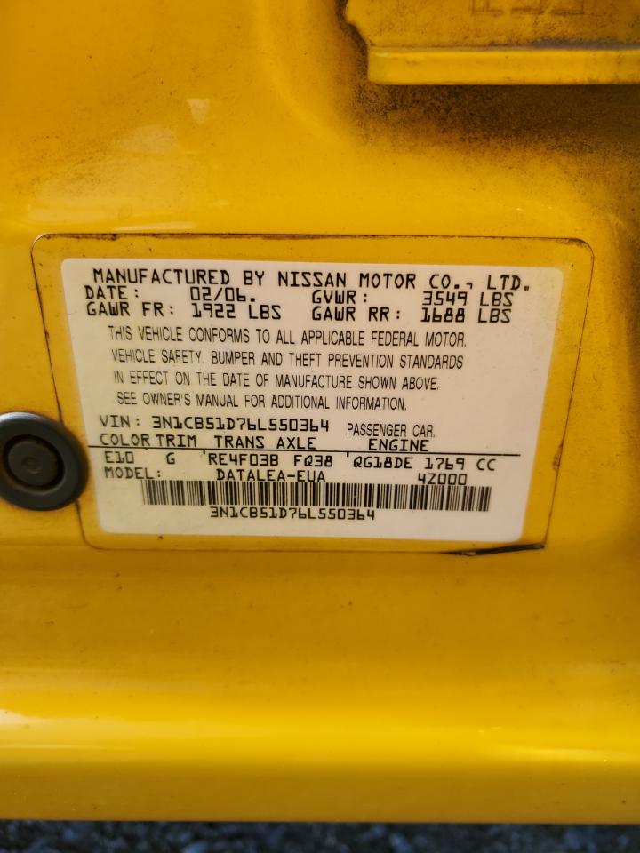 3N1CB51D76L550364 2006 Nissan Sentra 1.8