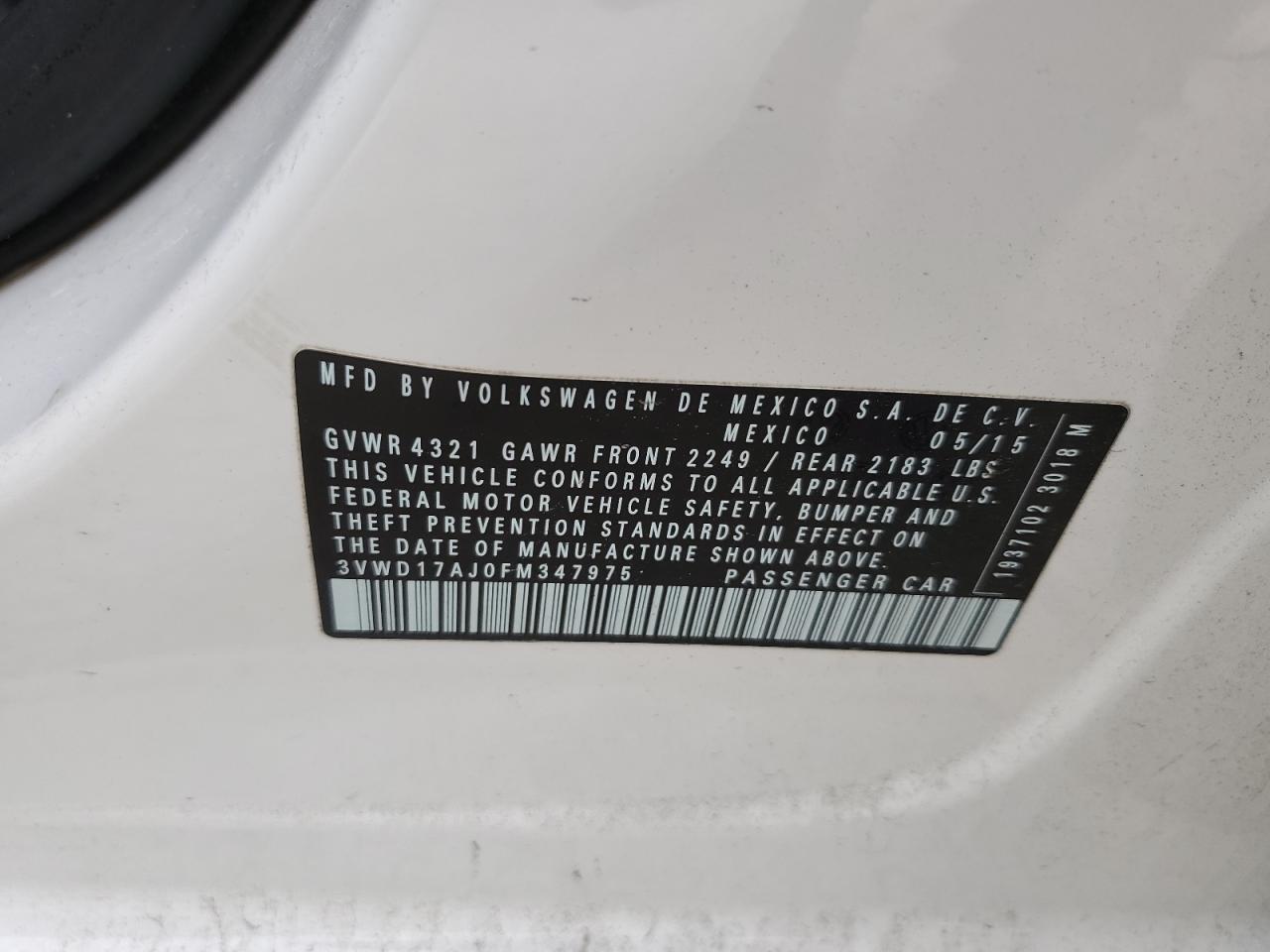 3VWD17AJ0FM347975 2015 Volkswagen Jetta Se