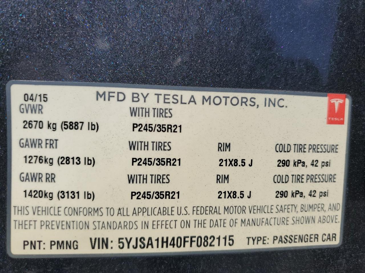 2015 Tesla Model S P85D VIN: 5YJSA1H40FF082115 Lot: 70445114