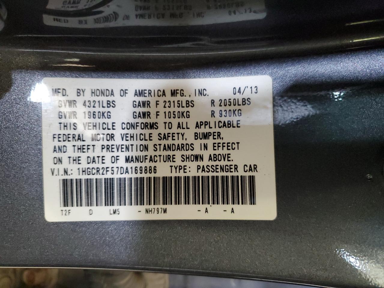 1HGCR2F57DA169886 2013 Honda Accord Sport