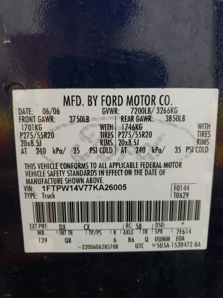 1FTPW14V77KA26005 2007 Ford F150 Supercrew