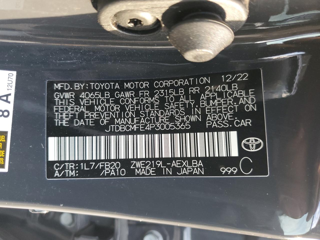 2023 Toyota Corolla Le VIN: JTDBCMFE4P3005365 Lot: 72708474