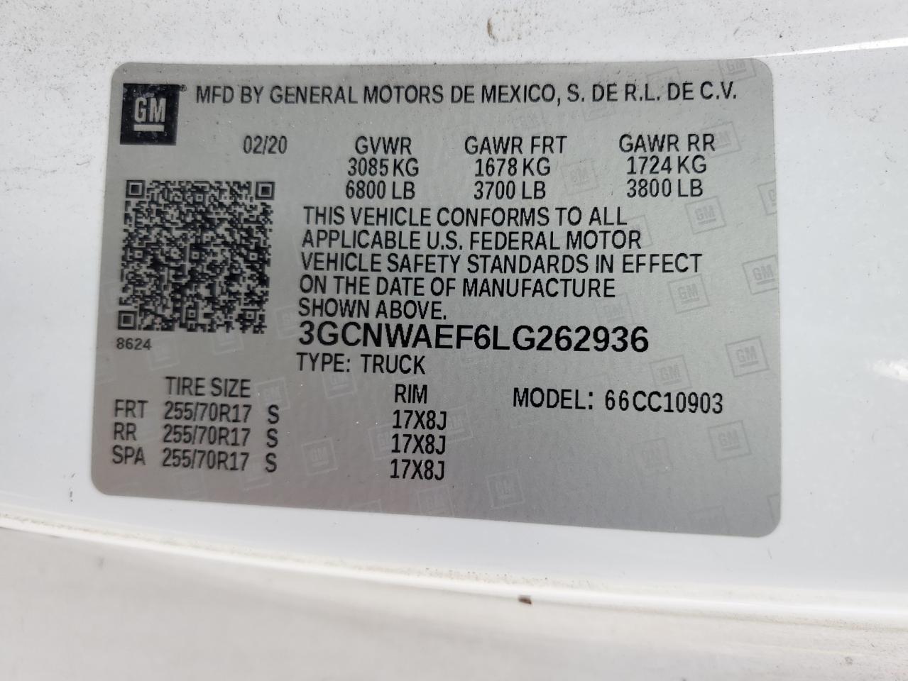 3GCNWAEF6LG262936 2020 Chevrolet Silverado C1500