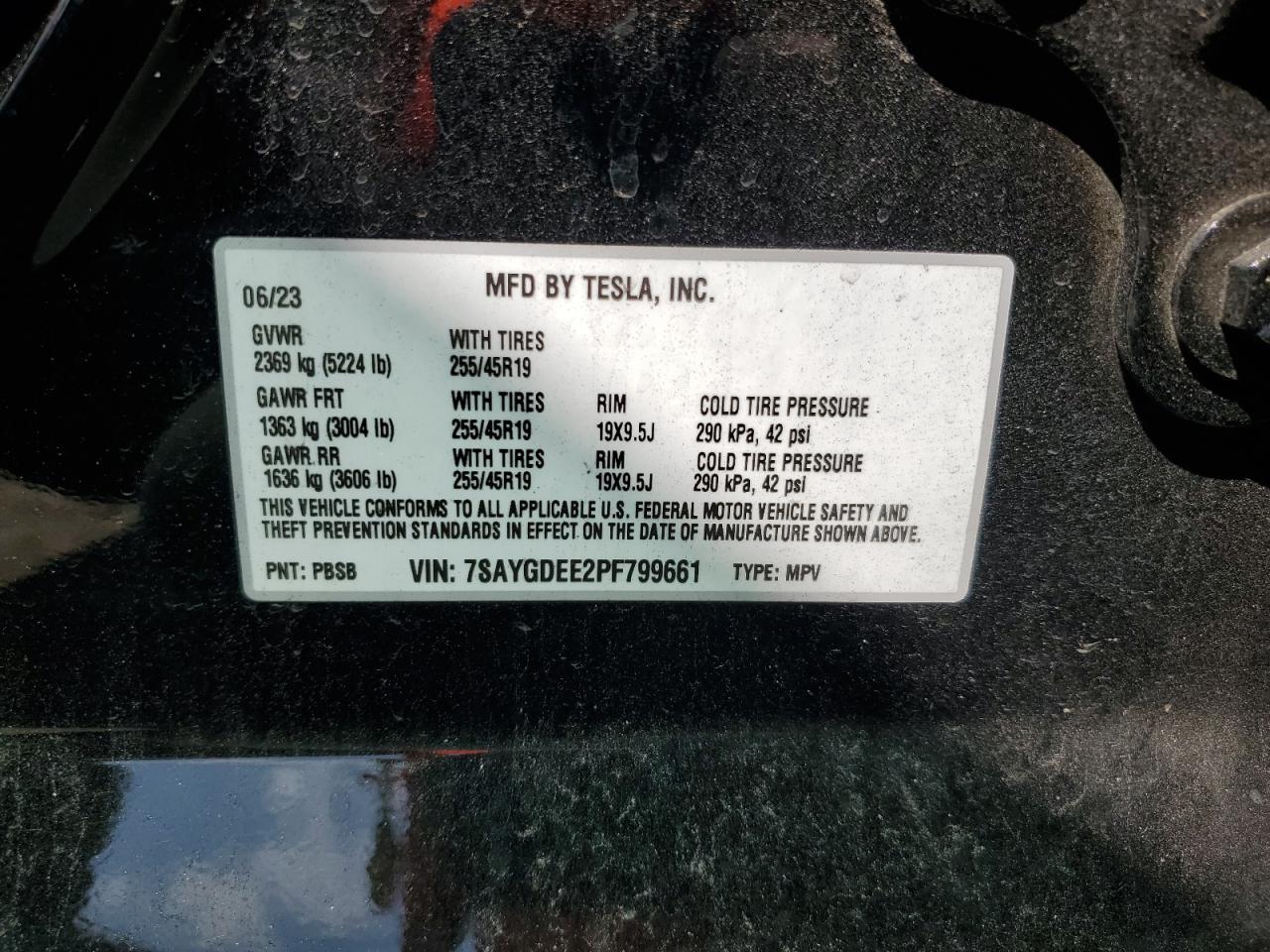 2023 Tesla Model Y VIN: 7SAYGDEE2PF799661 Lot: 70272414