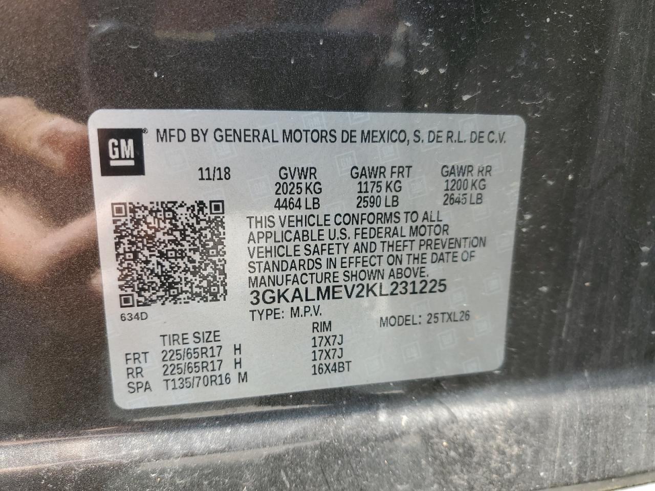 3GKALMEV2KL231225 2019 GMC Terrain Sle