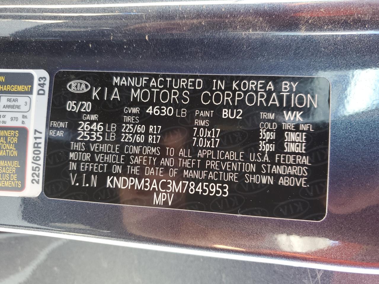 KNDPM3ACM7845953 2021 Kia Sportage E