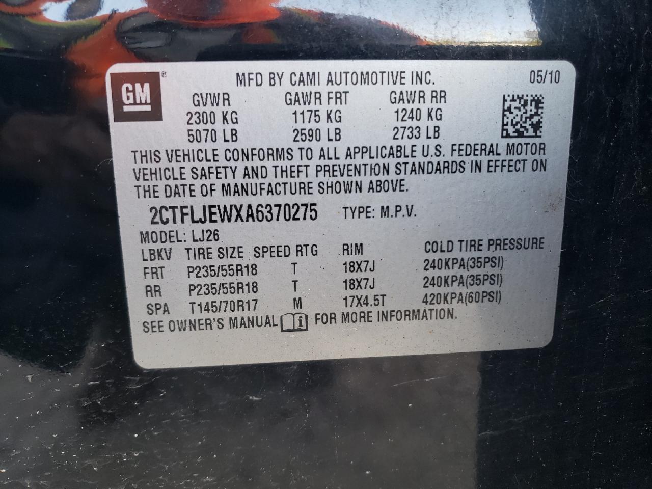 2CTFLJEWXA6370275 2010 GMC Terrain Slt