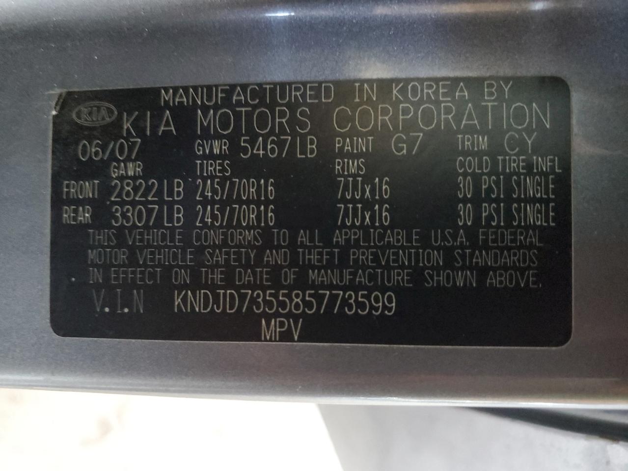 KNDJD735585773599 2008 Kia Sorento Ex