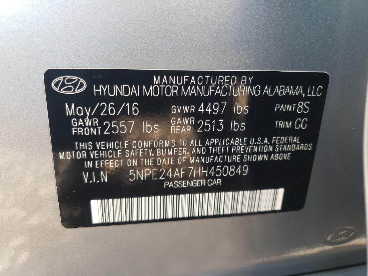 5NPE24AF7HH450849 2017 Hyundai Sonata Se