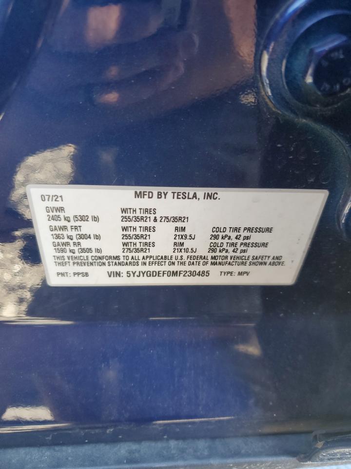 2021 Tesla Model Y VIN: 5YJYGDEF0MF230485 Lot: 68558434